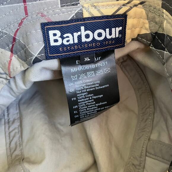 Barbour Mens Sz XL Tartan Bucket Hat Cream Grey Plaid Cassic - Picture 13 of 13